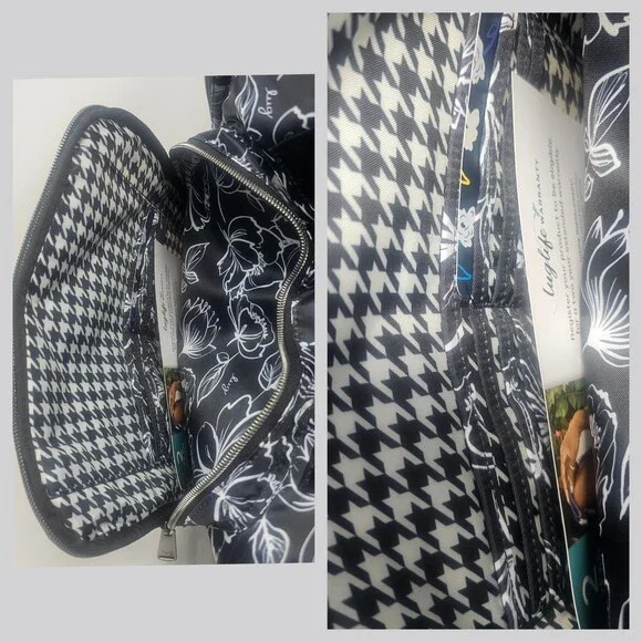 Lug Bustle Convertible Tote Crossbody Adjustable Strap Outline Floral Black NWT - Picture 6 of 9